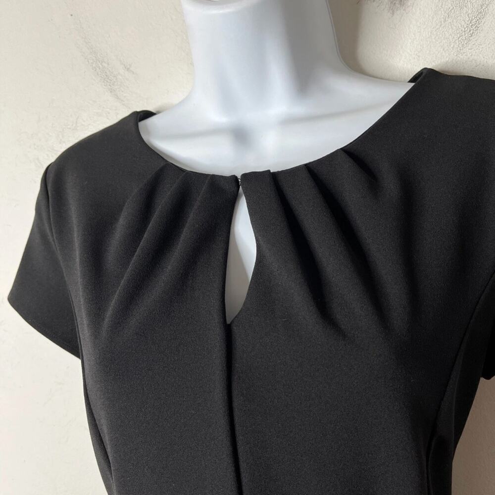 Banana Republic Women's Sheath Dress 2P Black Cap Sleeve Ruched Keyhole Pencil - Picture 4 of 10